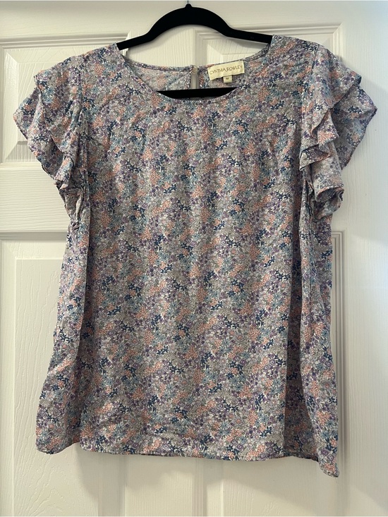 Cynthia Rowley Tops - Cynthia Rowley Floral Ruffle-Sleeve Blouse - Pink, Blue & Cream